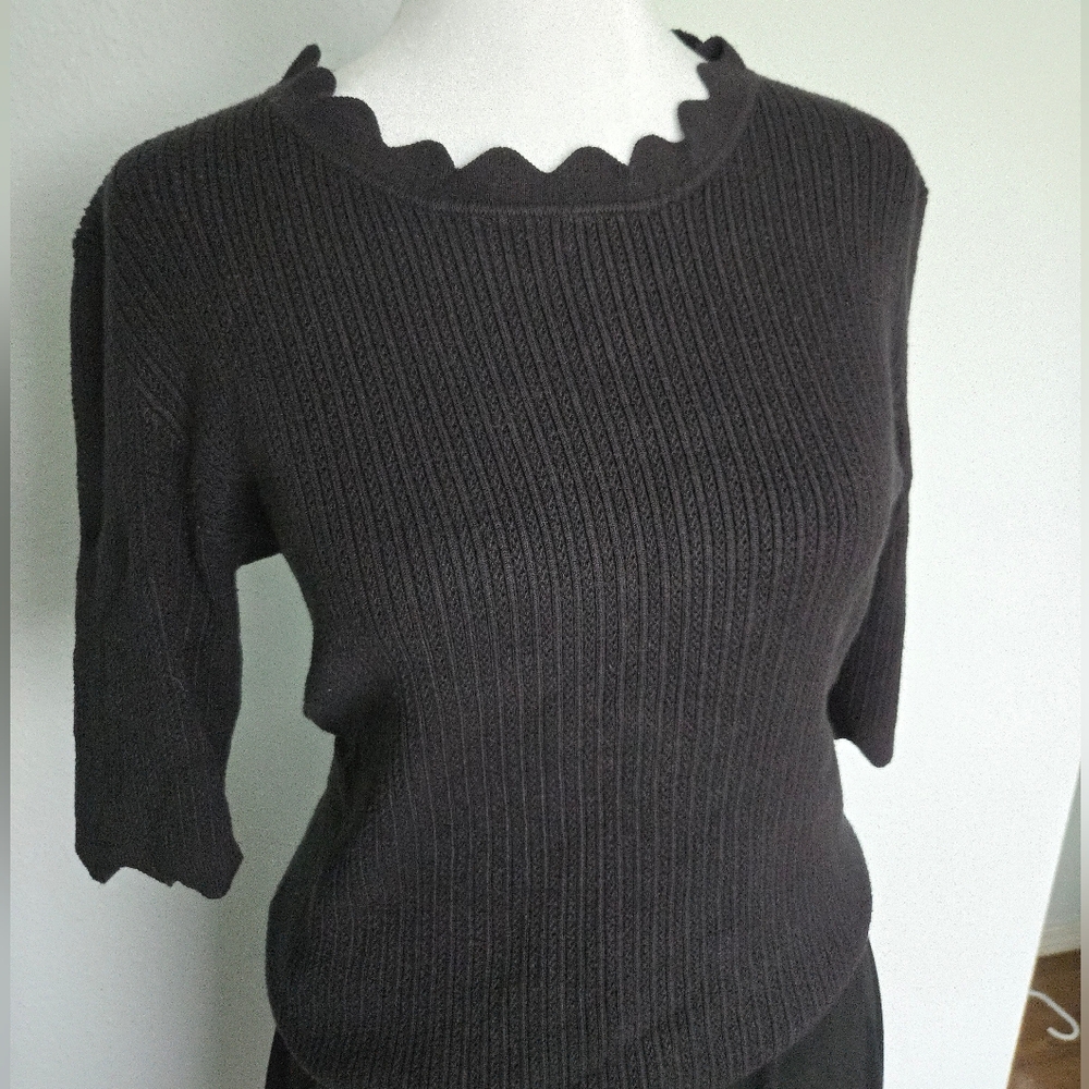 Edgy Grunge Black Coldwater Creek Large Knitted Scalloped Top.